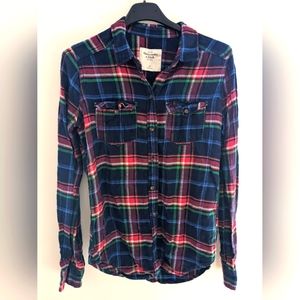 Abercrombie & Fitch Plaid Button Down Shirt Blue Red Size XS